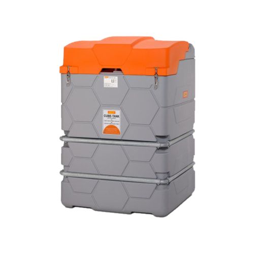 Mobile Outdoor Schmierstoff Tankanlage mit Deckel - Tankstation mit Schlauchaufroller und Zapfpistole - Volumen 1.000 l