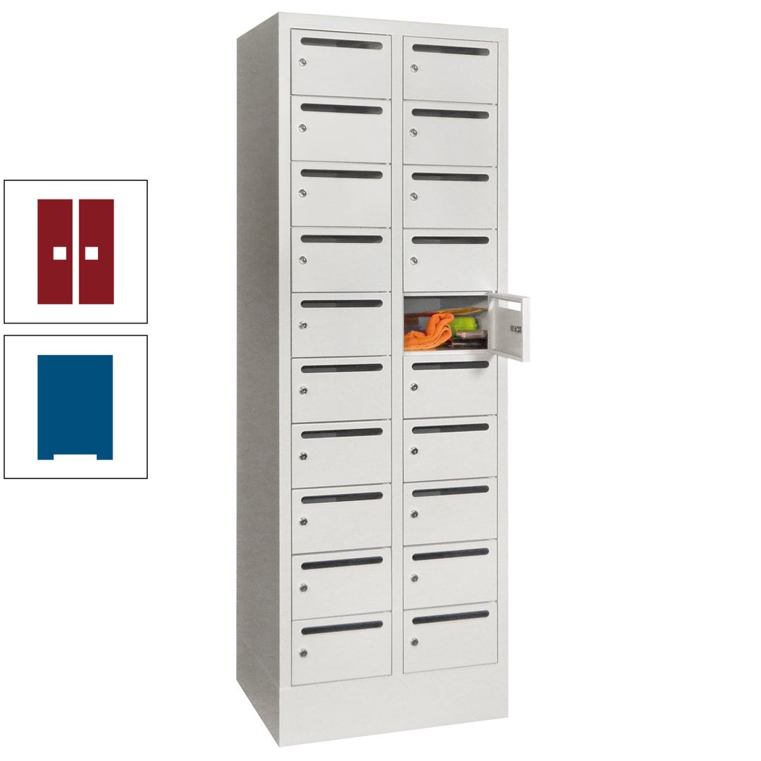 Postverteilerschrank, Schließfachschrank, 2 Abteile a 300 mm, 20 Fächer, 1.850 x 600 x 500 mm (HxBxT), Korpus anthrazitgrau, Front anthrazitgrau