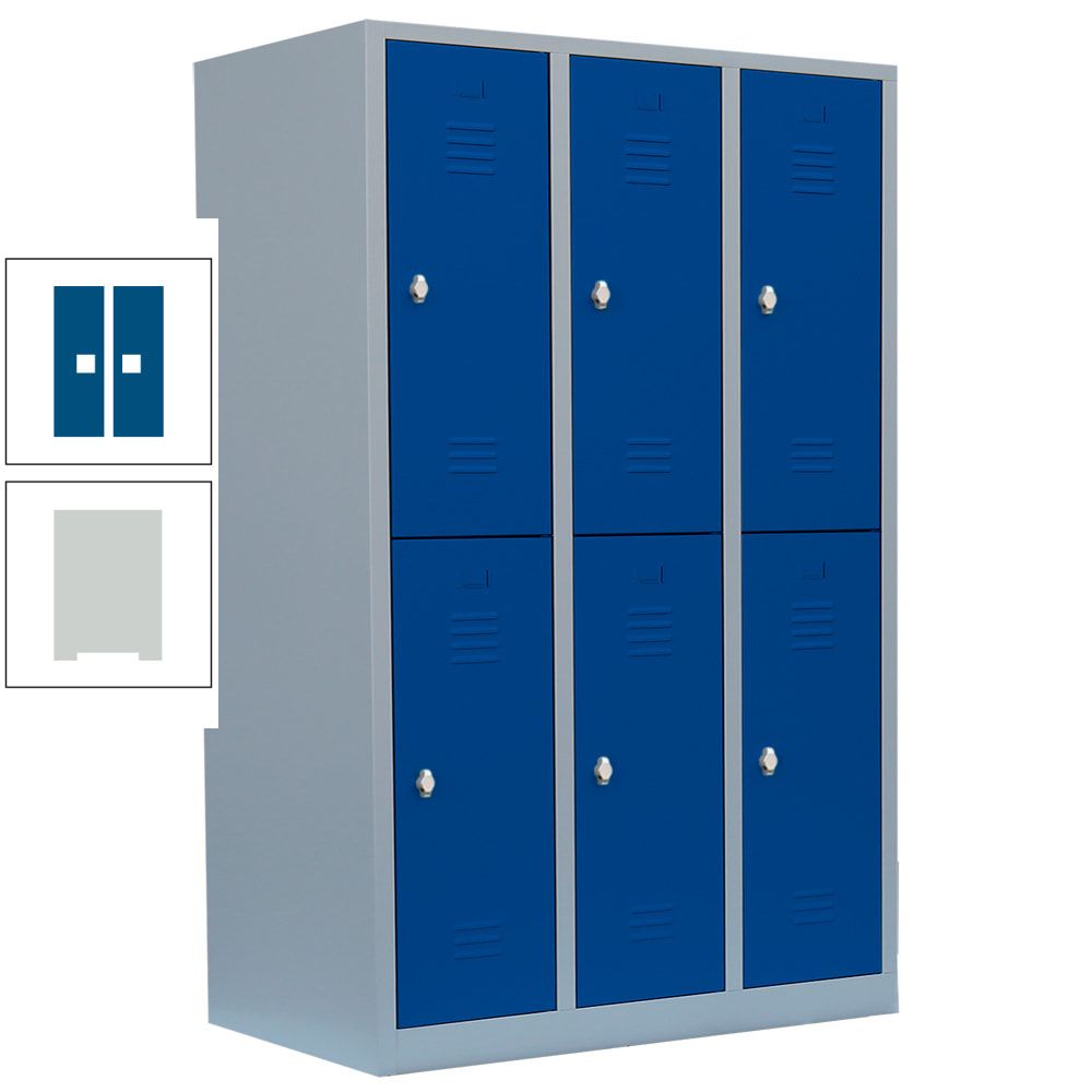 Garderobenschrank, Doppelstockspind, 3 Abteile, 6 Fächer, 1.800 x 1.185 x 500 mm (HxBxT), Stahl, Drehriegel, Korpus: lichtgrau, Front: anthrazitgrau