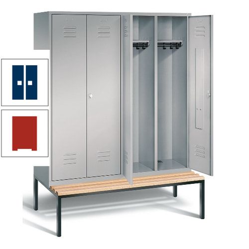 Doppel-Spindschrank, Buche Sitzbank untergebaut, 4 Abteile a 400 mm, Korpus lichtgrau, Tür anthrazitgrau, 2.090 x 1.590 x 815 mm (HxBxT)