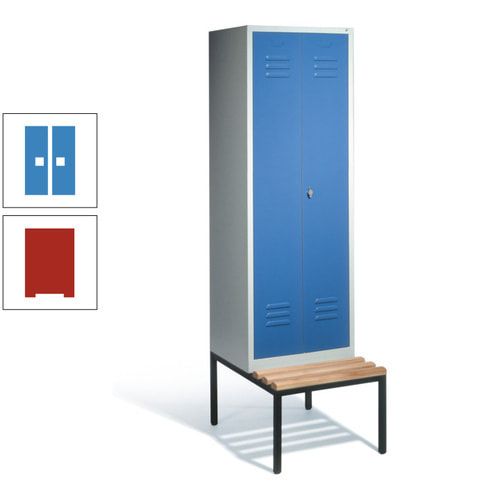 Doppel-Spindschrank, Buche Sitzbank untergebaut, 2 Abteile a 300 mm, Korpus lichtgrau, Tür anthrazitgrau, 2.090 x 610 x 815 mm (HxBxT)