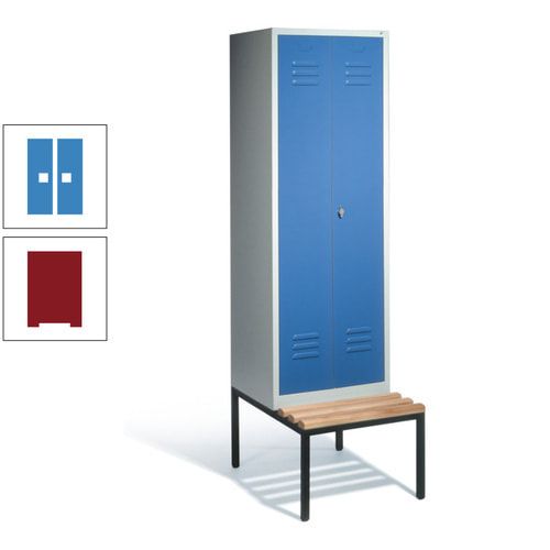 Doppel-Spindschrank, Buche Sitzbank untergebaut, 2 Abteile a 300 mm, Korpus lichtgrau, Tür anthrazitgrau, 2.090 x 610 x 815 mm (HxBxT)