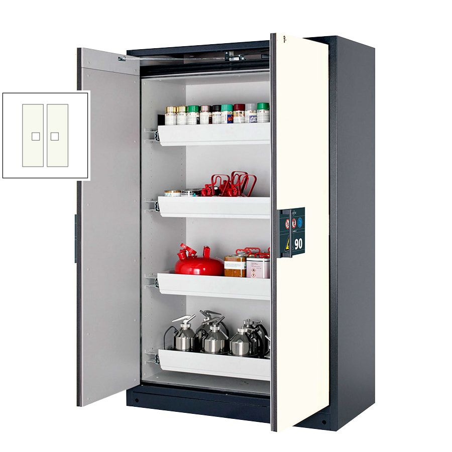 Gefahrstoffschrank - 1.953x1.193x615 mm - 2 Auszugswannen - Edelstahl - Front enzianblau