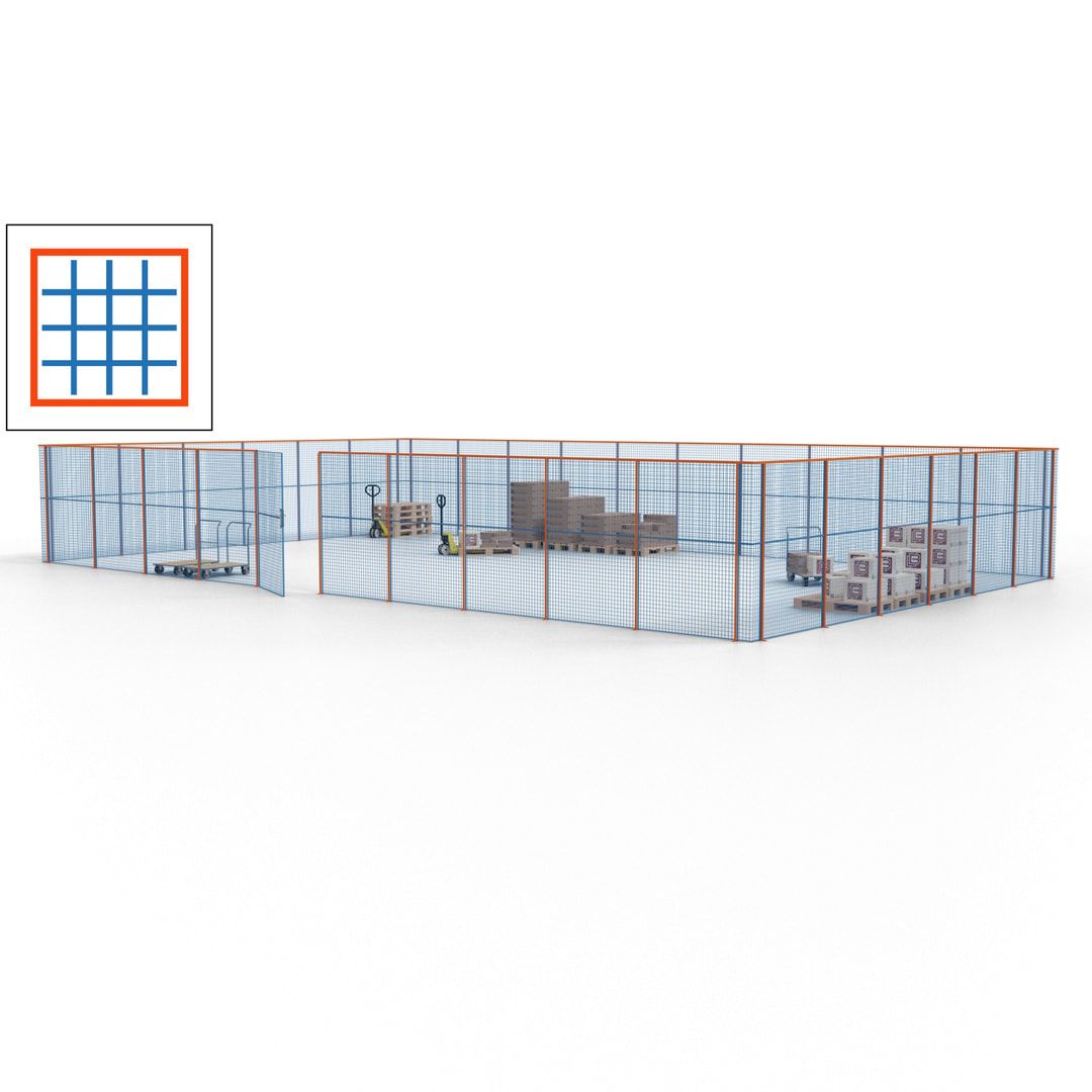 Maschinen Schutzgitter - Hallentrennwand - Sicherheitszaun - Tür - 48 m - 2.200 x 15.400 x 9.400 mm (HxBxT) - enzianblau