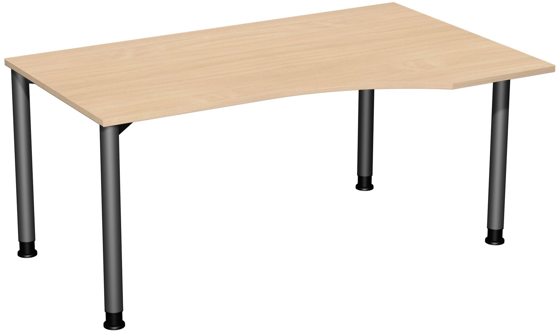 Eckschreibtisch mit einseitig verkürzten Füßen, 4-Fuß Flex, Ecke rechts, Höhe 680-800 mm, 1.600 x 1.000 mm (BxT), Gestell anthrazit, Ahorn
