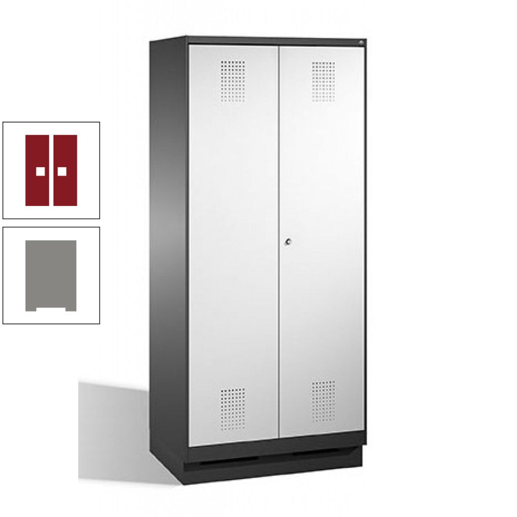 Doppel-Spind, Doppeltüren, Garderobenschrank mit Sockel, 2 Abteile a 400 mm, Korpus anthrazitgrau, Tür anthrazitgrau, 1.800 x 800 x 500 mm (HxBxT)