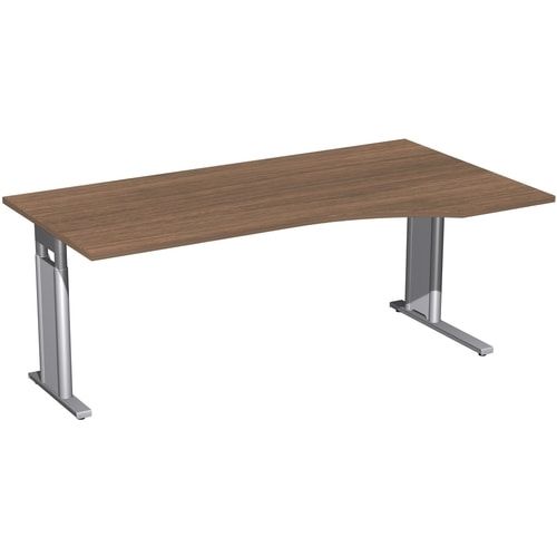 Eckschreibtisch, Ecke rechts, Füße einseitig verkürzt, C-Fuß Pro, höhenverstellbar, 680-820 x 1.600 x 1.000 mm (HxBxT), Gestell silber, Dekor Ahorn