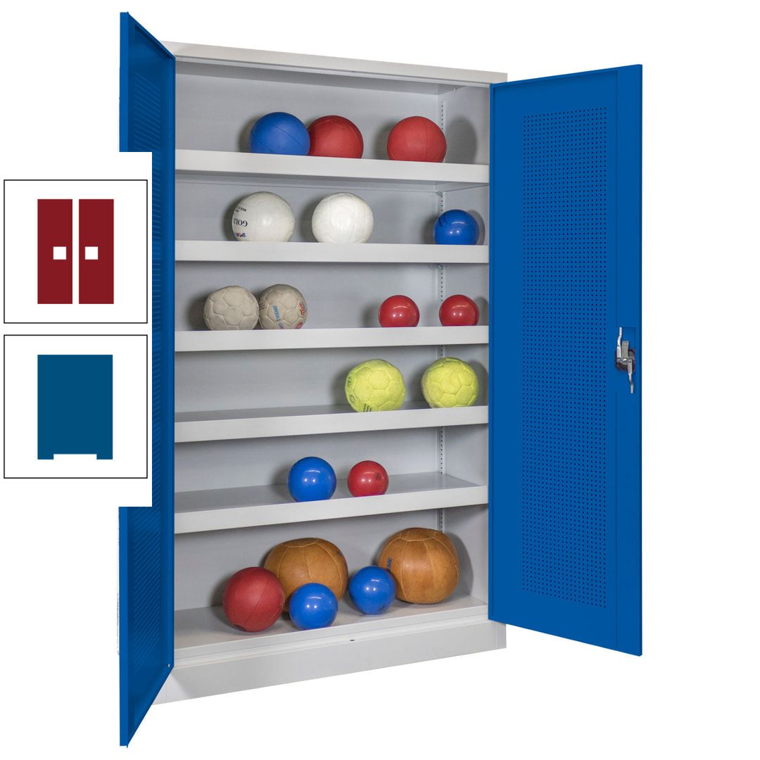 Ballschrank - Lochfeldtüren - 5 Böden - 1.950x1.200x500 mm (HxBxT) - anthrazitgrau