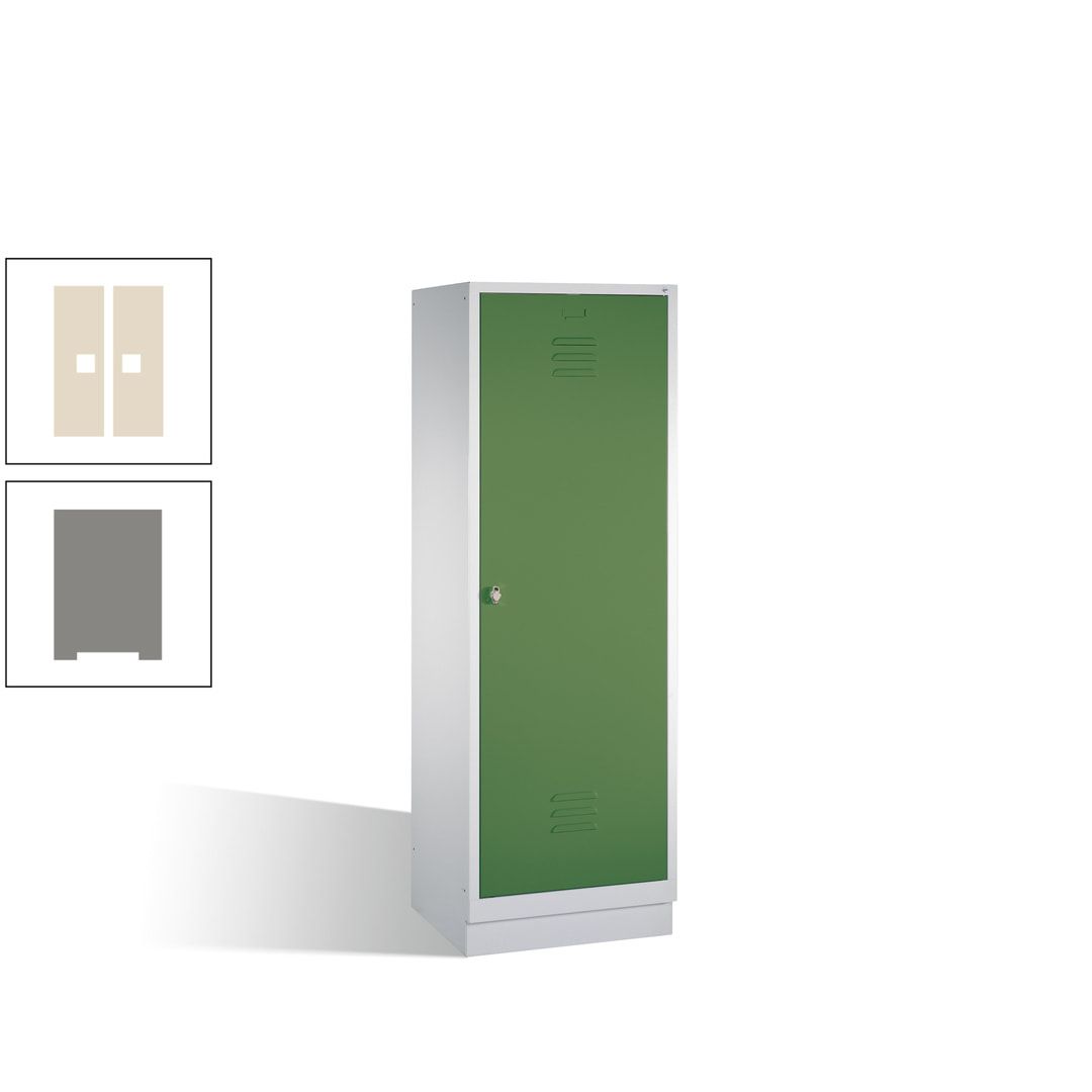 Doppel-Spind mit Großtür, Garderobenschrank mit Sockel, 2 Abteile a 300 mm, Korpus anthrazitgrau, Tür anthrazitgrau, 1.800 x 610 x 500 mm (HxBxT)