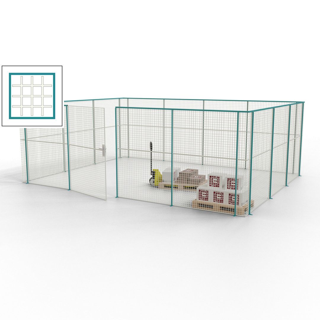 Maschinen Schutzgitter - Hallentrennwand - Sicherheitszaun - Tür - 21 m - 2.200 x 6.400 x 4.900 mm (HxBxT) - enzianblau