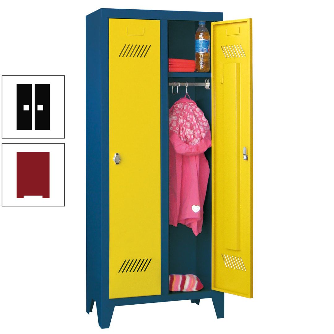 Spindschrank f. Kindergärten - mit Füßen - Höhe 1.300 mm - 2 Abteile a 250 mm - Zylinderschloss - anthrazitgrau