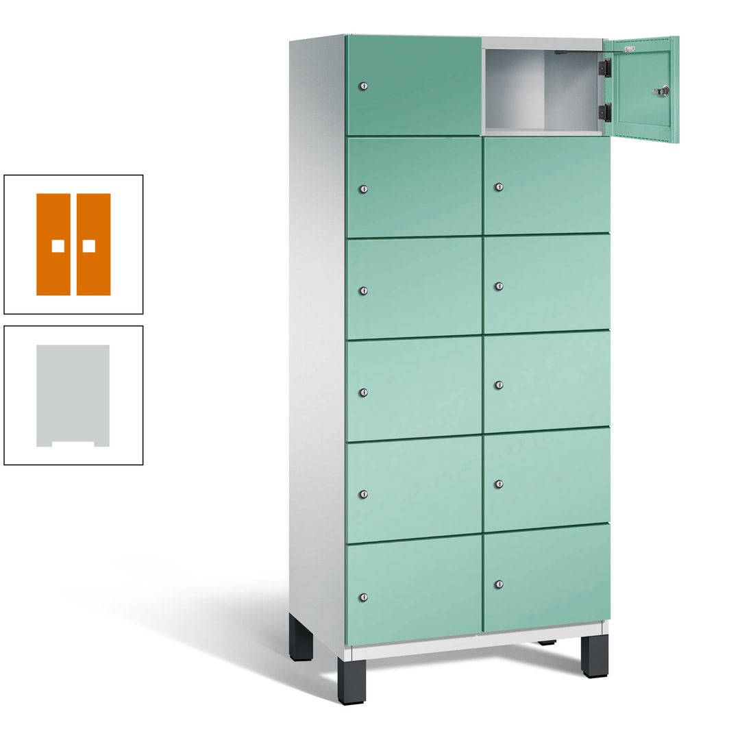 Fächerschrank, Stahlschrank, 12 Fächer, Türöffnungsbegrenzer, Füße, 1.980 x 800 x 525 mm (HxBxT), Korpus anthrazitgrau, Front anthrazitgrau