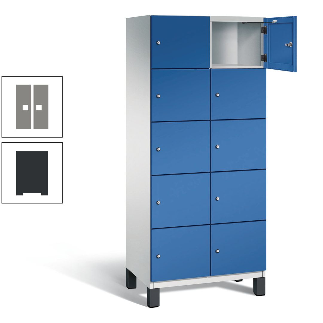 Fächerschrank, Stahlschrank, 10 Fächer, Türöffnungsbegrenzer, Füße, 1.980 x 800 x 525 mm (HxBxT), Korpus anthrazitgrau, Front anthrazitgrau