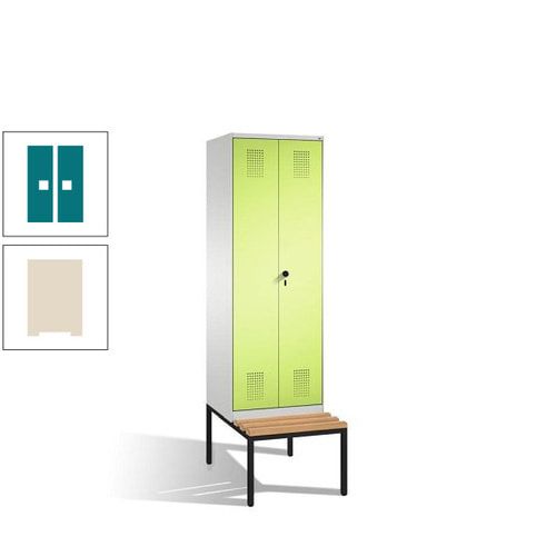 Doppel-Spind, Garderobenschrank, Buche Sitzbank untergebaut, 2 Abteile a 300 mm, Korpus anthrazitgrau, Tür anthrazitgrau, 2.090 x 600 x 815 mm (HxBxT)