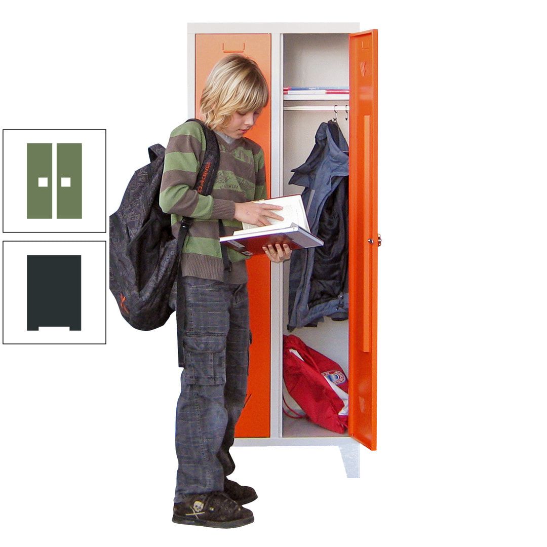 Spindschrank f. Schulen - mit Füßen - Höhe 1.600 mm - 3 Abteile a 300 mm - Drehriegel - anthrazitgrau