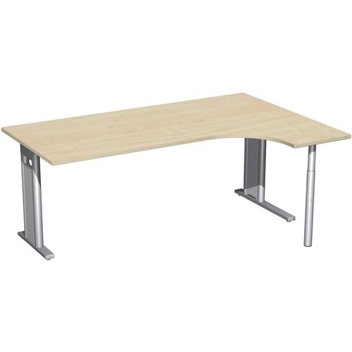 Eckschreibtisch, Ecke rechts, Füße einseitig verkürzt, C-Fuß Pro, 720 x 1.600 x 1.200 mm (HxBxT), Gestell silber, Dekor Ahorn