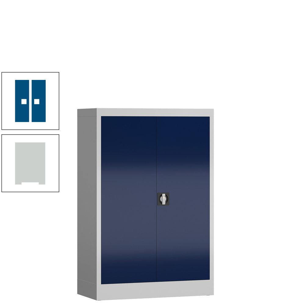 Aktenschrank, Büroschrank, abschließbar, Flügeltüren, 2 Fachböden, 1.200 x 800 x 380 mm (HxBxT), Stahl, Korpus und Türen lichtgrau