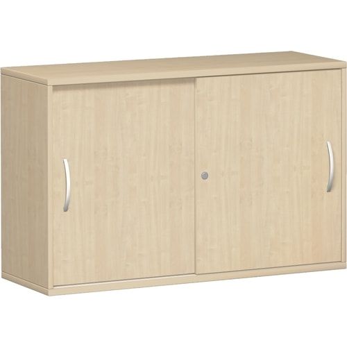 Anstell-Schiebetürenschrank, Holz, 2 Ordnerhöhen, Einlegeboden, Stellfüße, 720 x 1.000 x 425 mm (HxBxT), Frontfarbe Ahorn, Korpusfarbe Ahorn