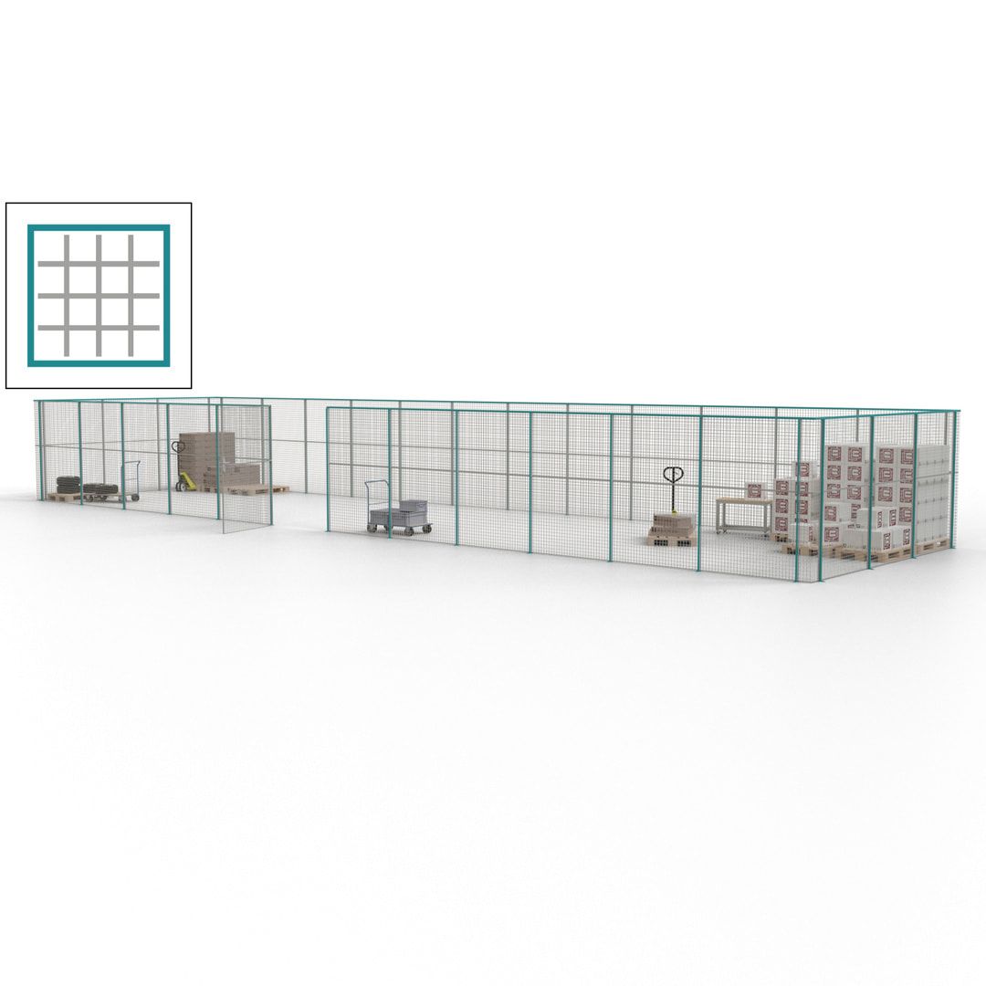 Maschinen Schutzgitter - Hallentrennwand - Sicherheitszaun - Tür - 45 m - 2.200 x 18.400 x 4.900 mm (HxBxT) - enzianblau