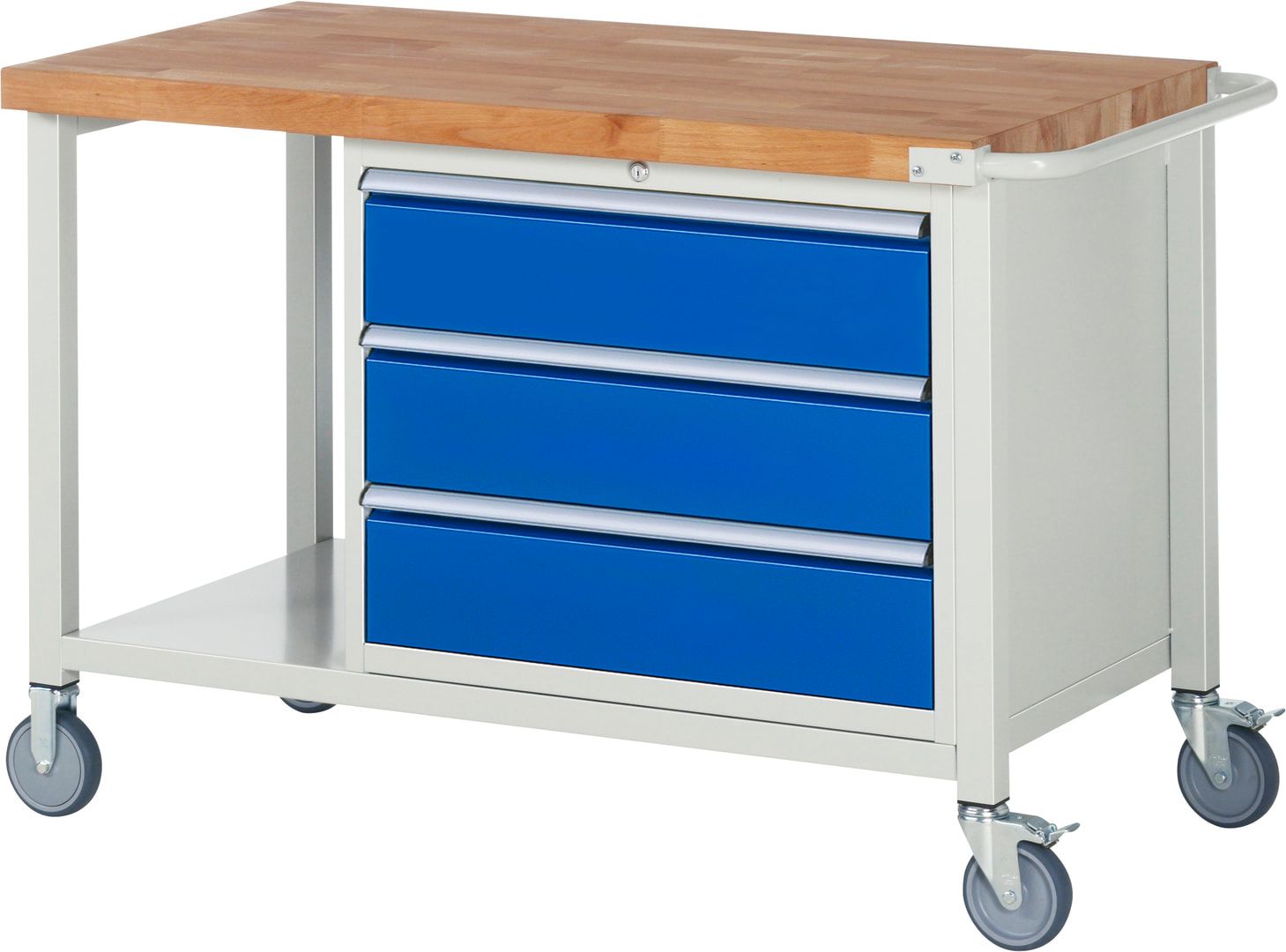 Mobile Werkbank mit Ablage - 3 XL Schubladen - Teilauszug - 180:3 - 880 x 1.250 x 700 mm (HxBxT) - 450 kg - Buche - Anthrazitgrau