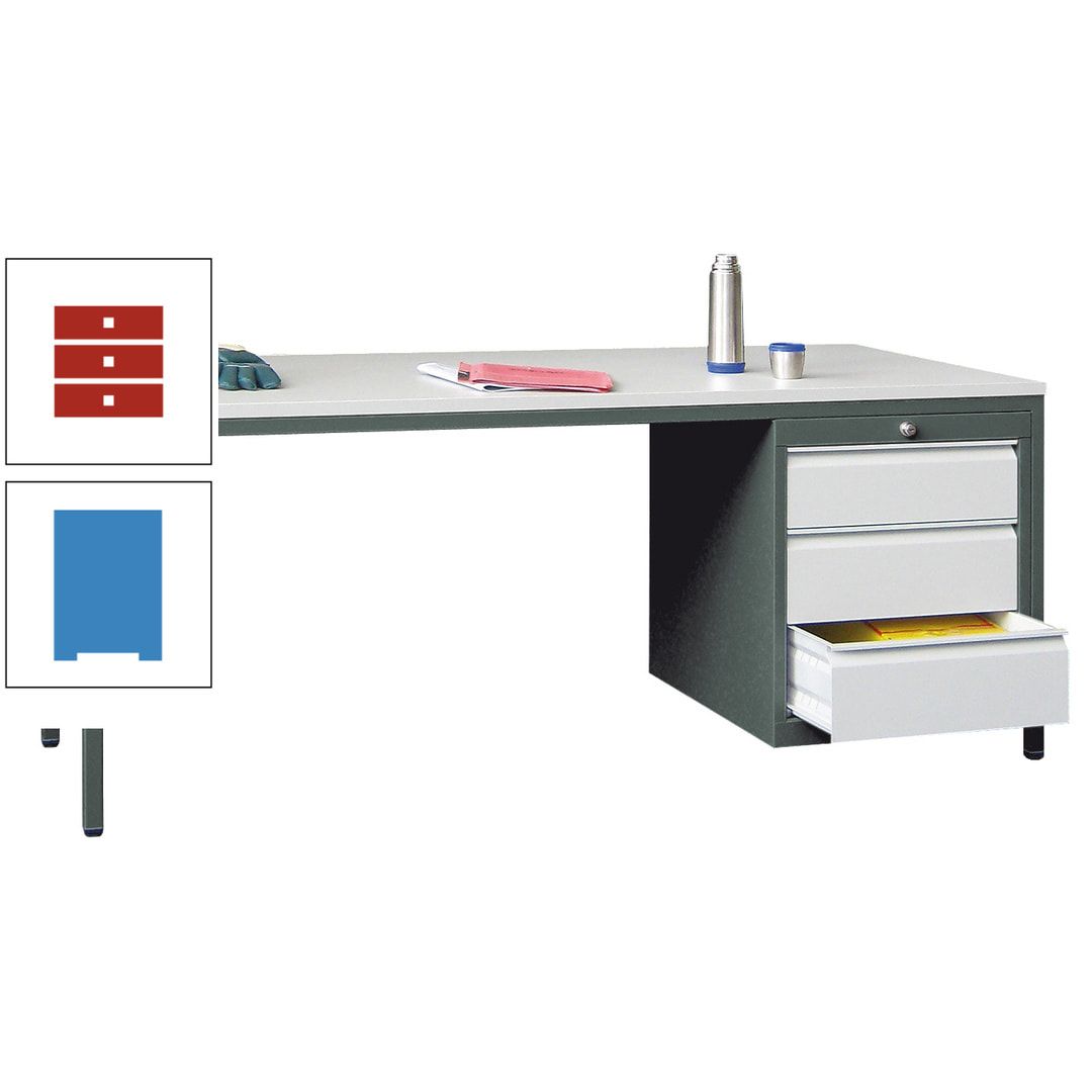Meisterschreibtisch - 3 Schubladen 150 / 175 mm - 720 x 1.700 x 800 mm (HxBxT) - anthrazitgrau