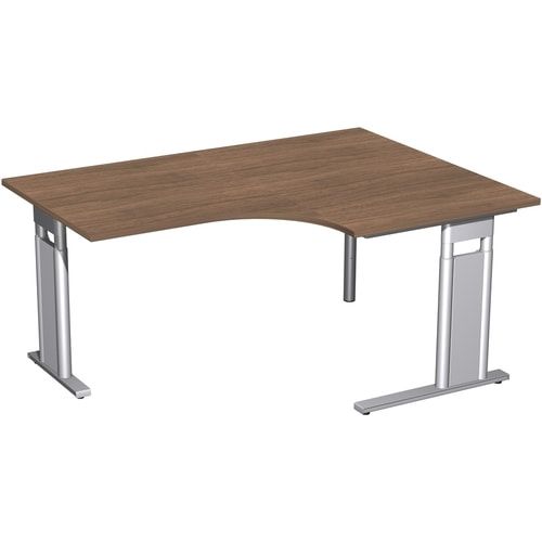Eckschreibtisch, Eckteil 800 mm, rechts, Füße einseitig verkürzt, C-Fuß Pro, höhenverstellbar, 680-820 x 1.600 x 1.200 mm (HxBxT), Dekor Ahorn