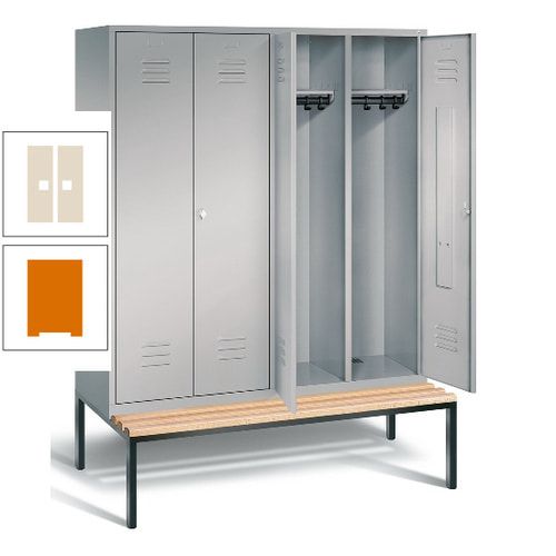 Doppel-Spindschrank, Buche Sitzbank untergebaut, 4 Abteile a 400 mm, Korpus lichtgrau, Tür anthrazitgrau, 2.090 x 1.590 x 815 mm (HxBxT)