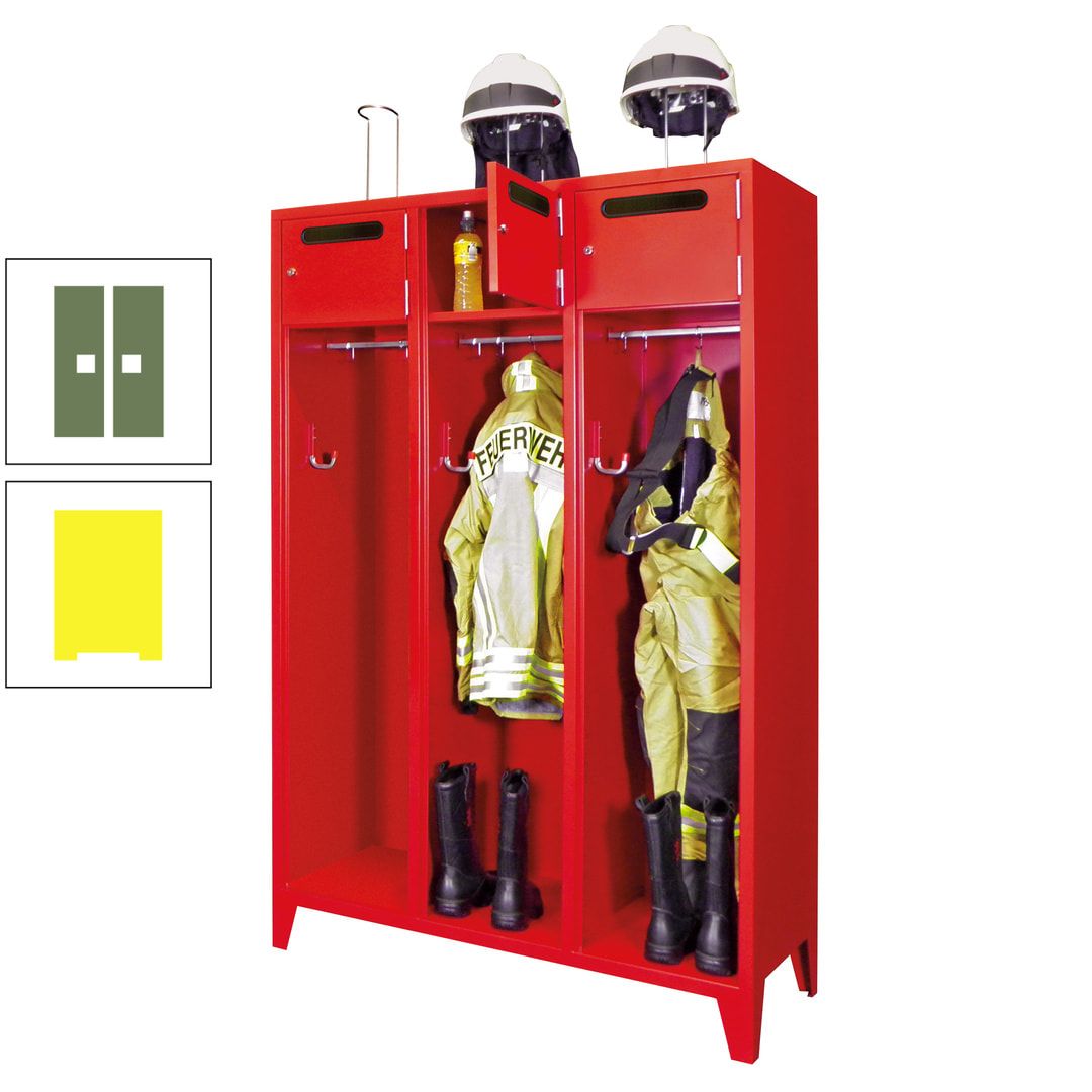 Feuerwehrschrank - 3 Abteile - Ablagefach mit Tür, Einwurfschlitz - 2.100 x 1.230 x 500 mm (HxBxT) - anthrazitgrau