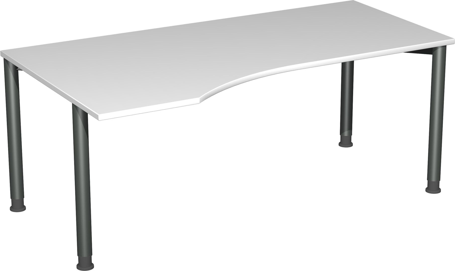 Eckschreibtisch mit einseitig verkürzten Füßen, 4-Fuß Flex, Ecke links, Höhe 680-800 mm, 1.600 x 1.000 mm (BxT), Gestell anthrazit, Ahorn