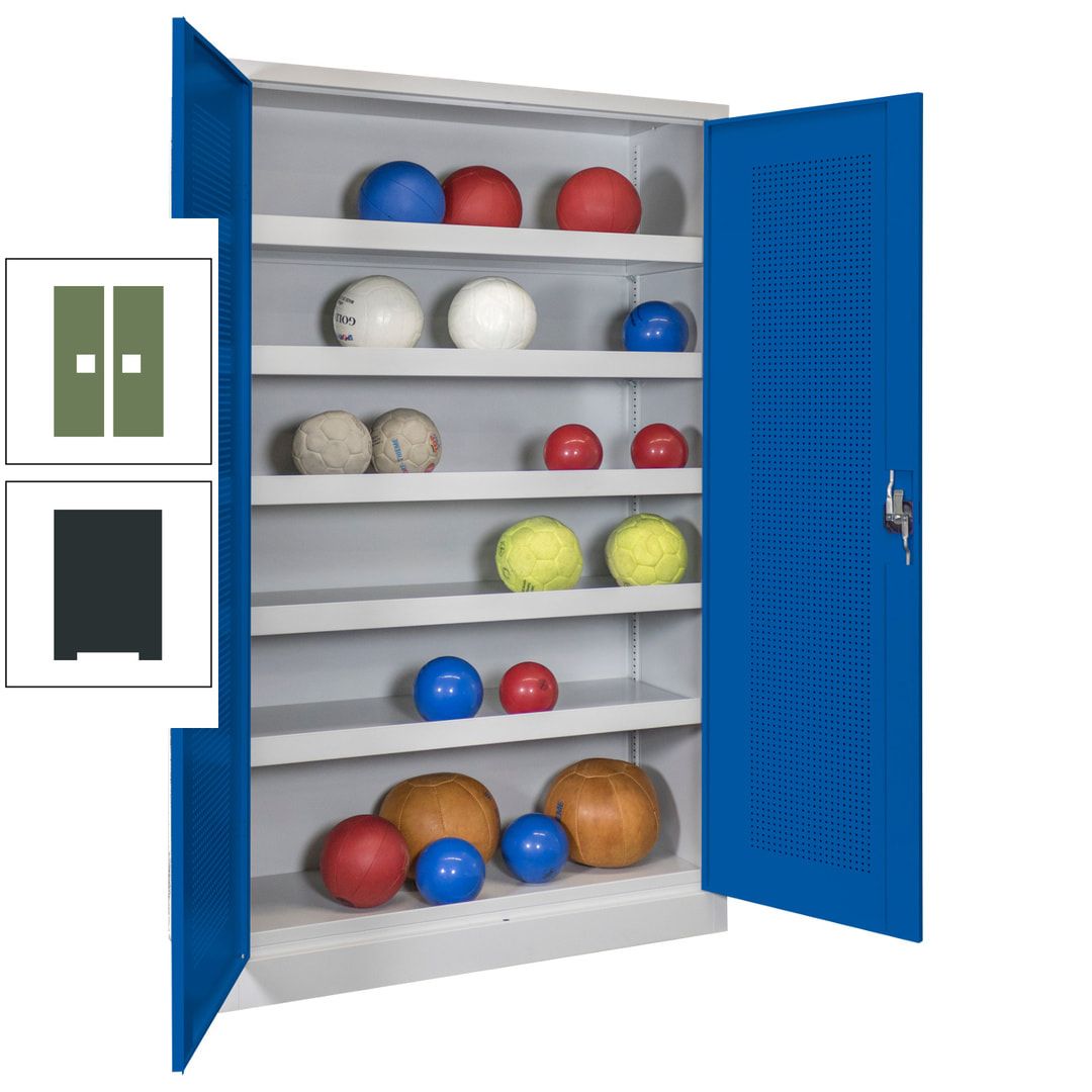Ballschrank - Lochfeldtüren - 5 Böden - 1.950x1.200x500 mm (HxBxT) - anthrazitgrau