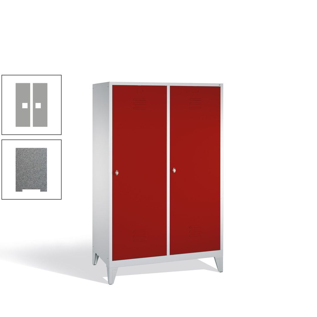 Doppel-Spind mit 2 Großtüren, Garderobenschrank mit Füßen, 4 Abteile a 300 mm, Korpus anthrazitgrau, Tür anthrazitgrau, 1.850 x 1.190 x 500 mm (HxBxT)