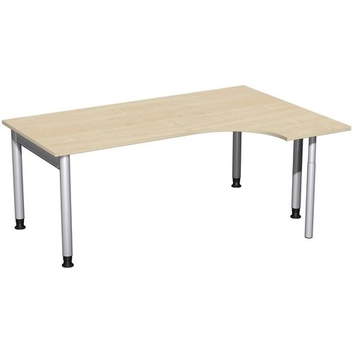 Eckschreibtisch, Ecke rechts, Füße einseitig verkürzt, 4-Fuß Pro, höhenverstellbar, 680-800 x 1.600 x 1.200 mm (HxBxT), Dekor Ahorn