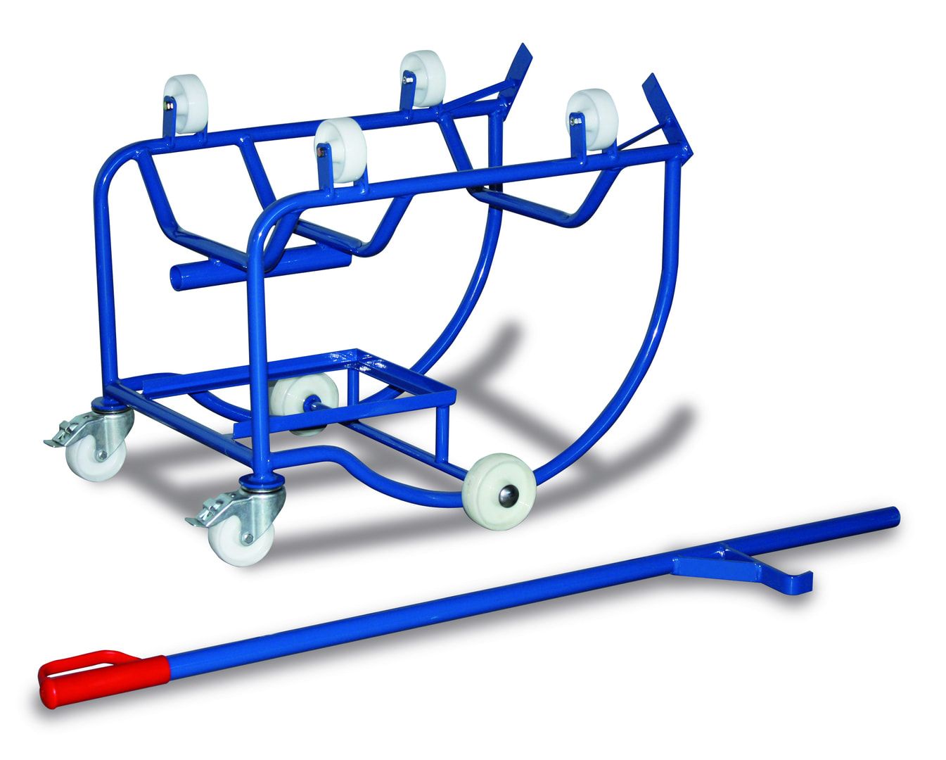 Fasskipper für 200 l Fässer - 250 kg Traglast - Auflage mit 4 Rollen - inkl. Hebestange