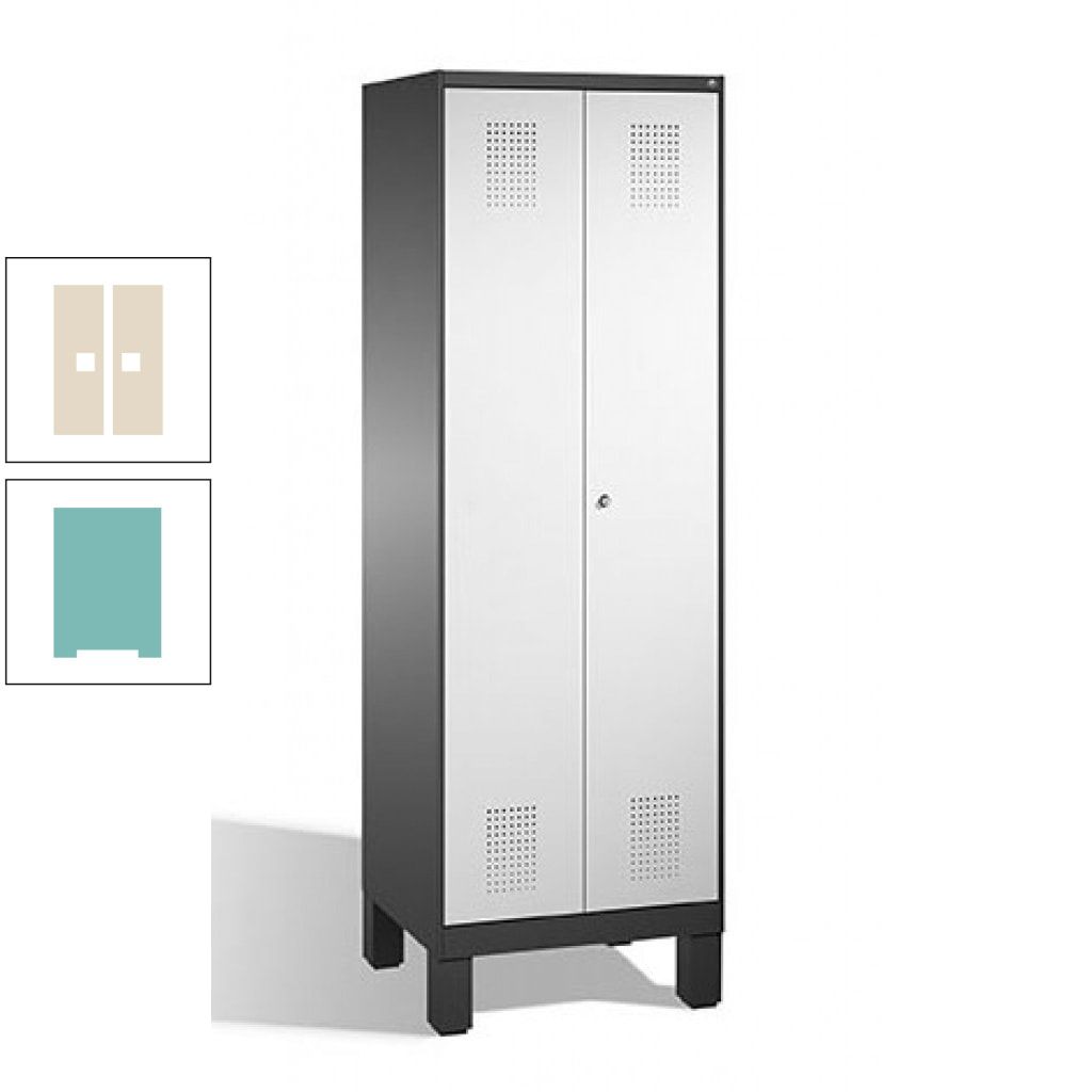 Doppel-Spind, Doppeltüren, Garderobenschrank mit Füßen, 2 Abteile a 300 mm, Korpus anthrazitgrau, Tür anthrazitgrau, 1.850 x 600 x 500 mm (HxBxT)
