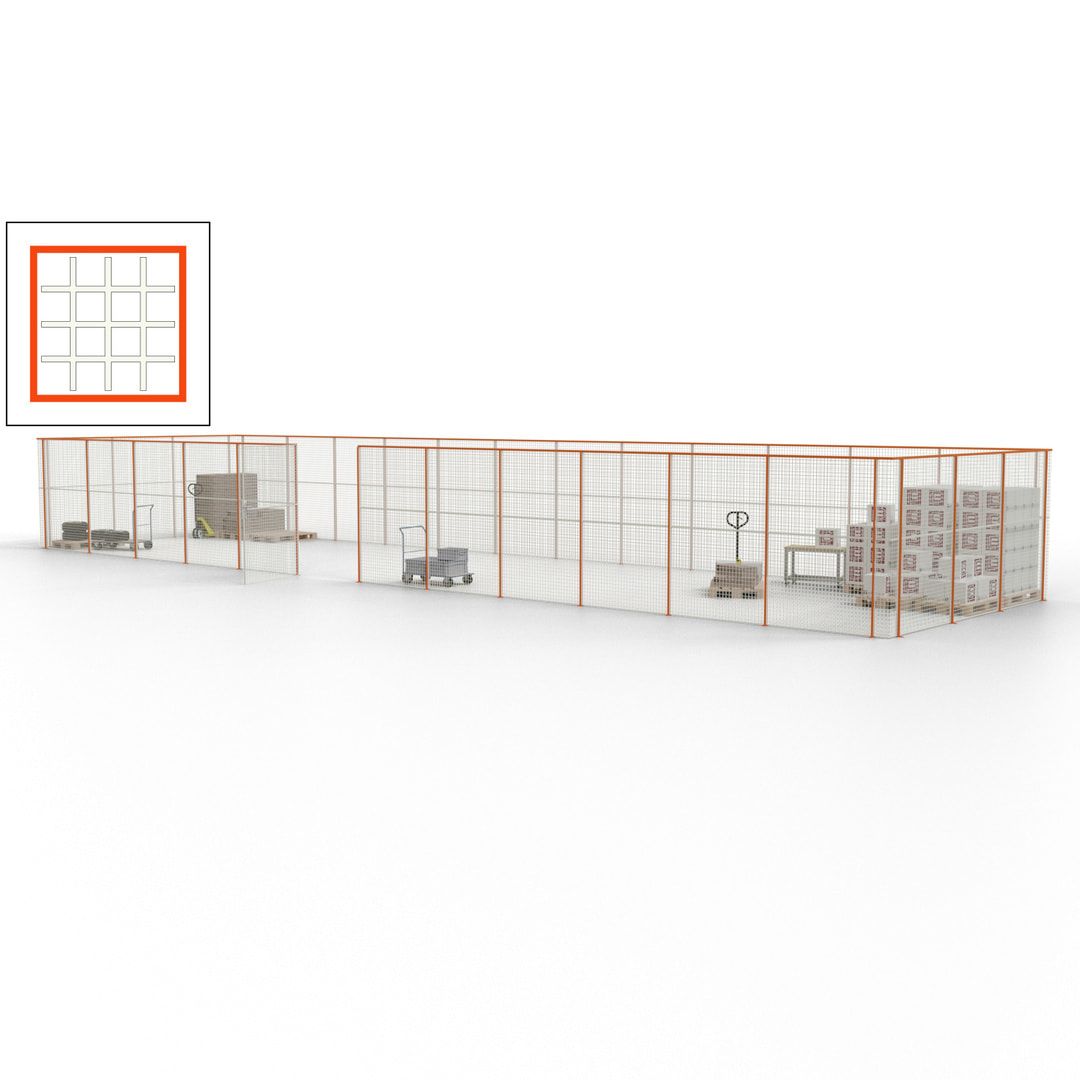 Maschinen Schutzgitter - Hallentrennwand - Sicherheitszaun - Tür - 45 m - 2.200 x 18.400 x 4.900 mm (HxBxT) - enzianblau