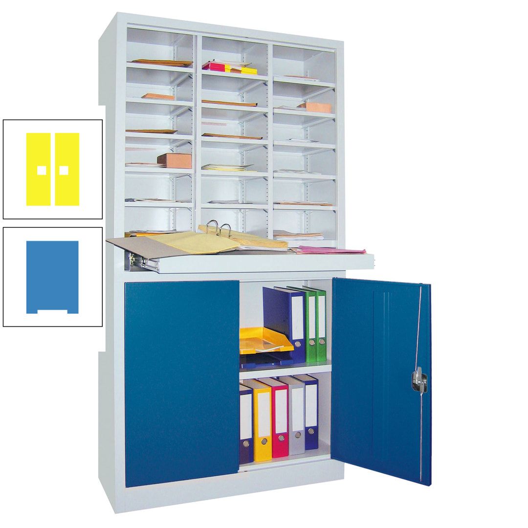 Aktenschrank - Büroschrank mit Sortierstation - 18 Fächer Ordnungsregal - Ausziehboden - 1.950 x 1.000 x 400 mm (HxBxT) - anthrazitgrau