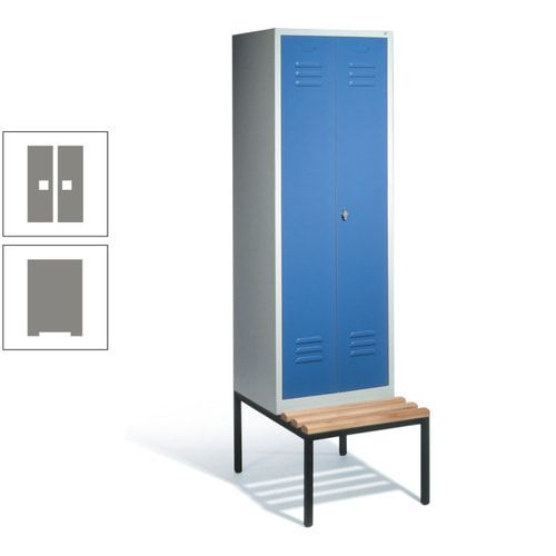 Doppel-Spindschrank, Buche Sitzbank untergebaut, 2 Abteile a 300 mm, Korpus lichtgrau, Tür anthrazitgrau, 2.090 x 610 x 815 mm (HxBxT)