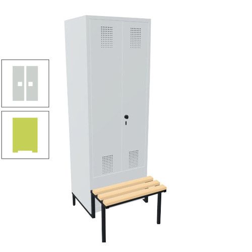 Doppel-Spind, Garderobenschrank, Buche Sitzbank integriert, 2 Abteile a 400 mm, Korpus anthrazitgrau, Tür anthrazitgrau, 1.850 x 800 x 815 mm (HxBxT)