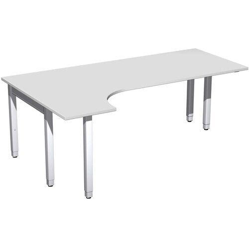 Eckschreibtisch, Ecke links, Füße einseitig verkürzt, 4-Fuß Quadrat Pro, höhenverstellbar, 680-800 x 1.600 x 1.200 mm (HxBxT), Dekor Ahorn