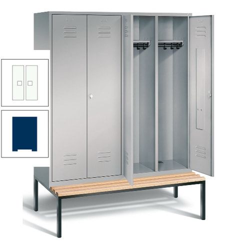 Doppel-Spindschrank, Buche Sitzbank untergebaut, 4 Abteile a 400 mm, Korpus lichtgrau, Tür anthrazitgrau, 2.090 x 1.590 x 815 mm (HxBxT)