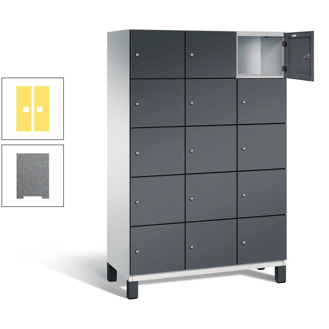 Fächerschrank, Stahlschrank, 15 Fächer, Türöffnungsbegrenzer, Füße, 1.980 x 1.200 x 525 mm (HxBxT), Korpus anthrazitgrau, Front anthrazitgrau
