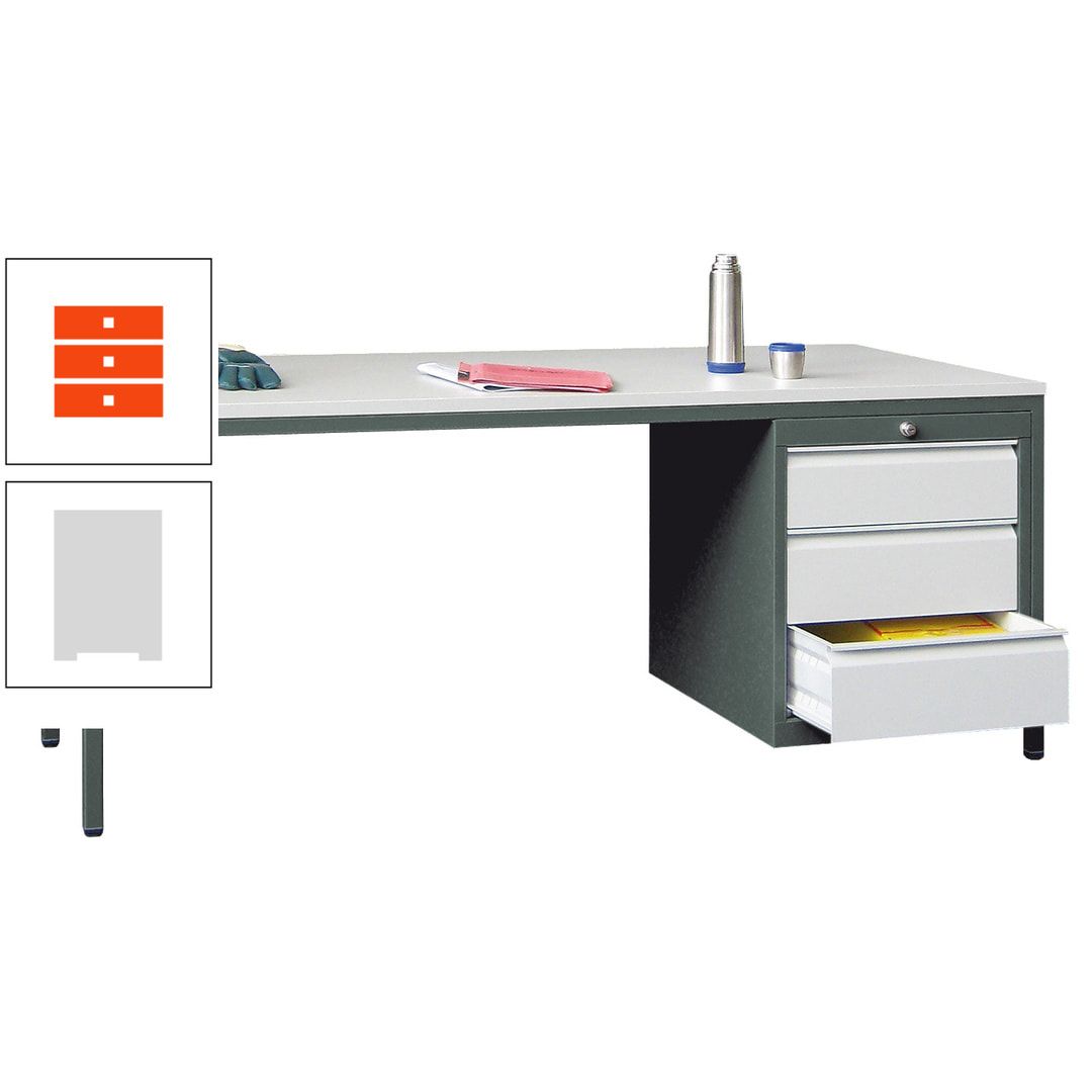 Meisterschreibtisch - 3 Schubladen 150 / 175 mm - 720 x 1.700 x 800 mm (HxBxT) - anthrazitgrau
