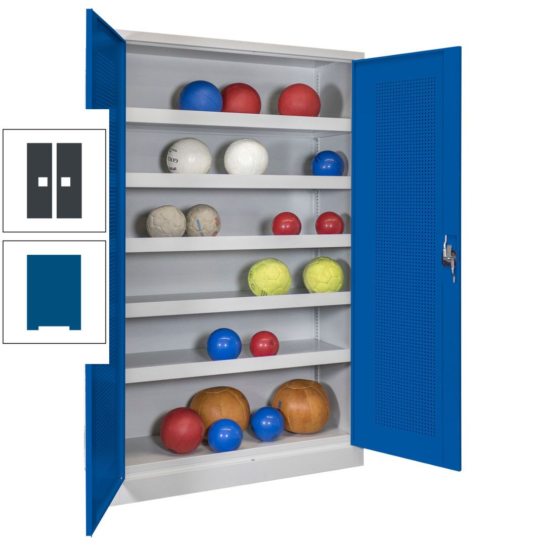 Ballschrank - Lochfeldtüren - 5 Böden - 1.950x1.200x500 mm (HxBxT) - anthrazitgrau