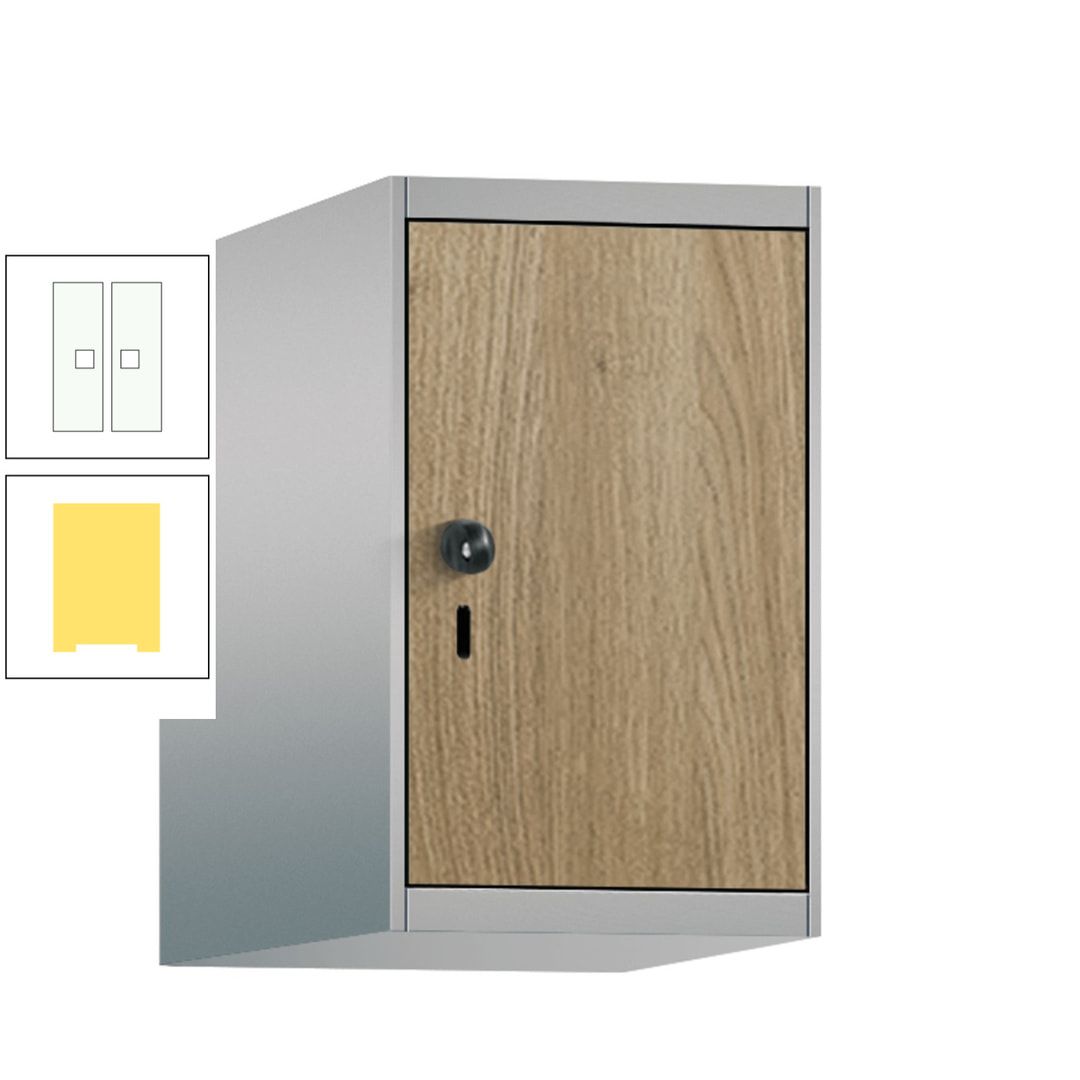 Aufsatzschrank, Schrankaufsatz, 1 Fach a 300 mm, Farbe Pastellgelb, Tür anthrazitgrau, 500 x 300 x 500 mm (HxBxT)