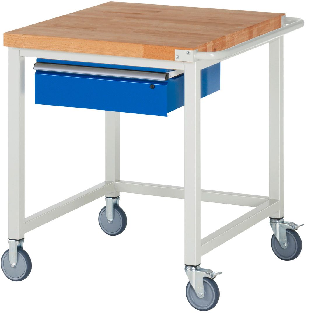 Mobile Werkbank mit 1 Schublade - 150:1 - höhenverstellbar 880-1.080 mm - 750 x 900 mm (BxT) - 450 kg - Buche - Anthrazitgrau