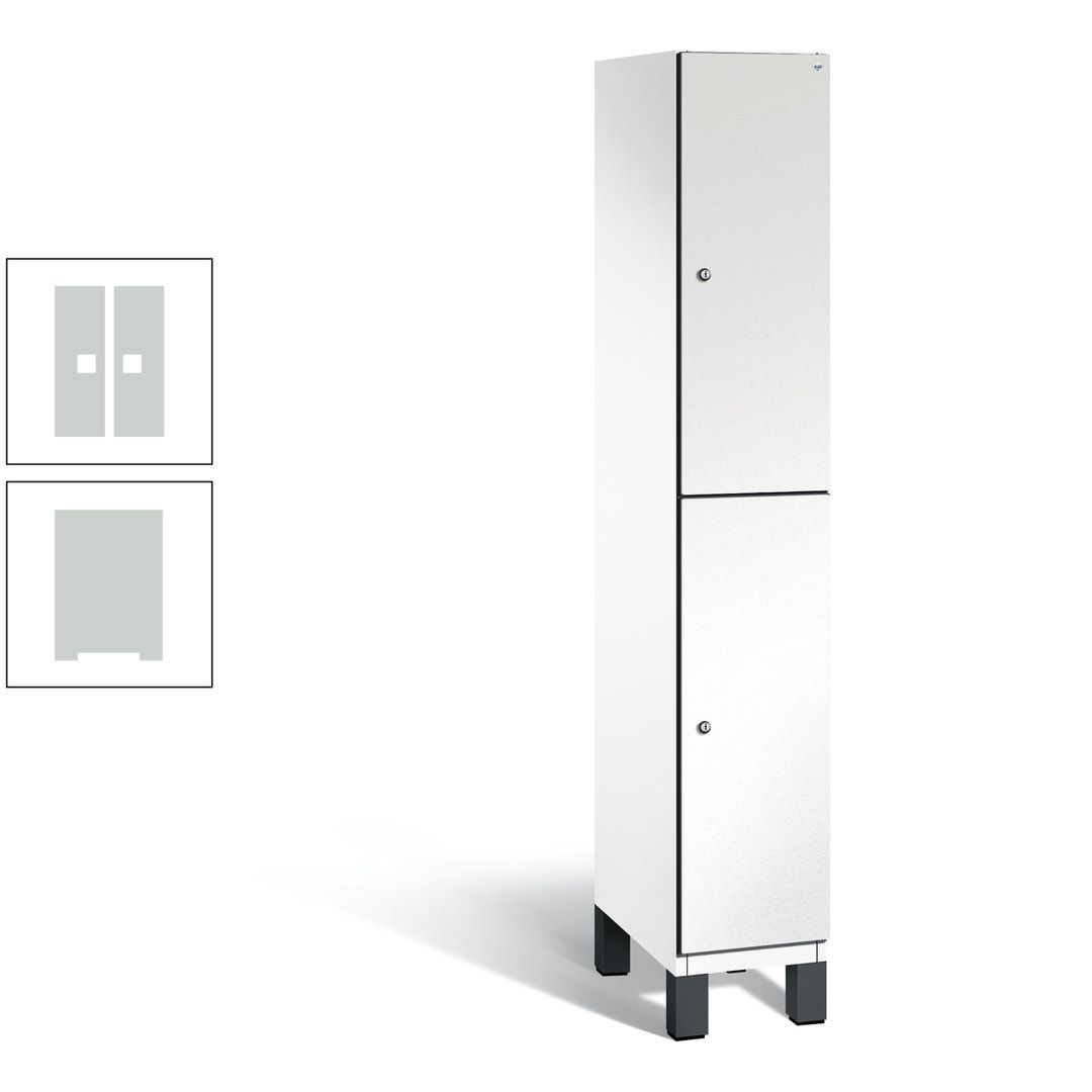 Fächerschrank, Stahlschrank, doppelstöckig, 2 Fächer, Füße, Korpus anthrazitgrau, Tür anthrazitgrau, 1.980 x 300 x 525 mm (HxBxT)