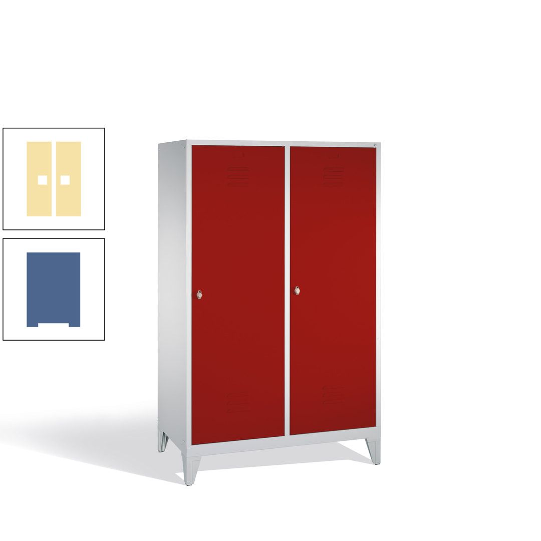 Doppel-Spind mit 2 Großtüren, Garderobenschrank mit Füßen, 4 Abteile a 300 mm, Korpus anthrazitgrau, Tür anthrazitgrau, 1.850 x 1.190 x 500 mm (HxBxT)