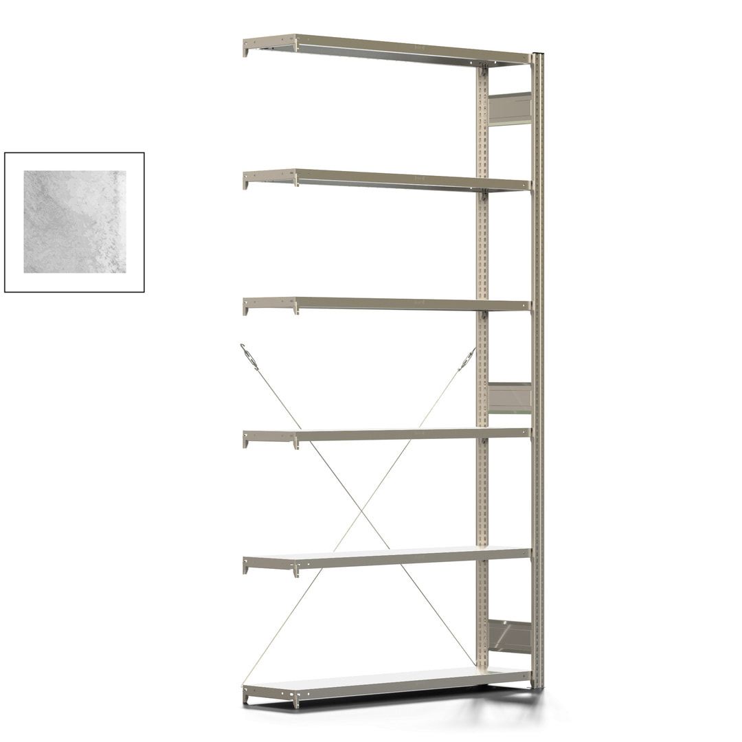 Fachbodenregal mit Tiefenriegel - 350 kg - 2.500 x 1.285 x 326 mm (HxBxT) - Anbauregal - 6 Böden - enzianblau - Lagerregal - Steckregal BERT