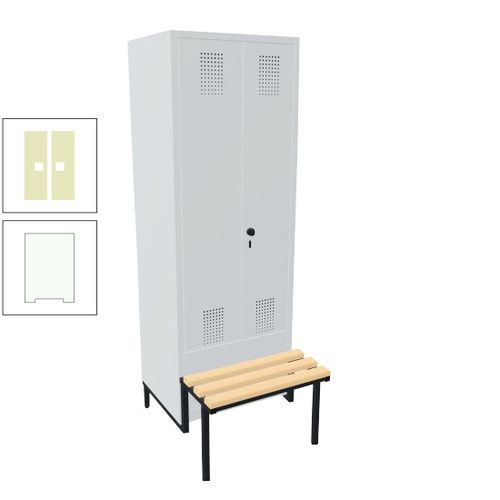 Doppel-Spind, Garderobenschrank, Buche Sitzbank integriert, 2 Abteile a 400 mm, Korpus anthrazitgrau, Tür anthrazitgrau, 1.850 x 800 x 815 mm (HxBxT)
