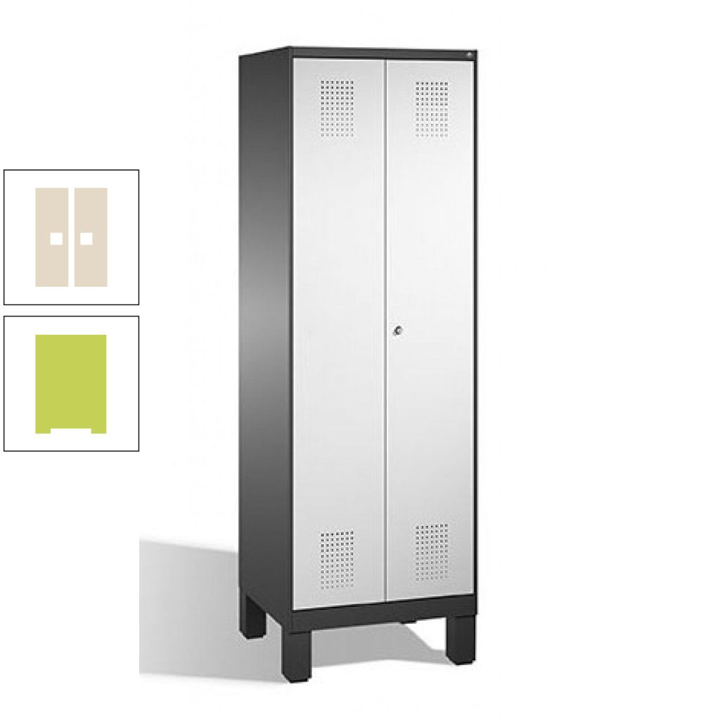 Doppel-Spind, Doppeltüren, Garderobenschrank mit Füßen, 2 Abteile a 300 mm, Korpus anthrazitgrau, Tür anthrazitgrau, 1.850 x 600 x 500 mm (HxBxT)